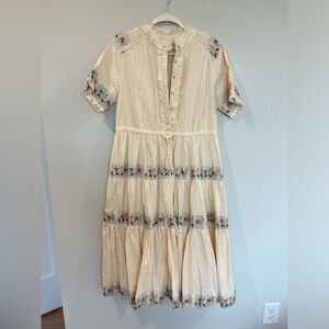 Ivy City Co women’s midi Holland large Dress tiered embroidered beige floral